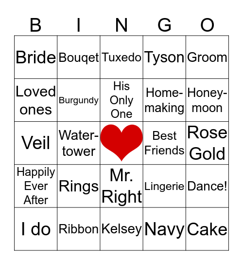 Bridal Shower Bingo Card