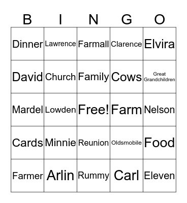 Wenndt Family Reunion Bingo Card