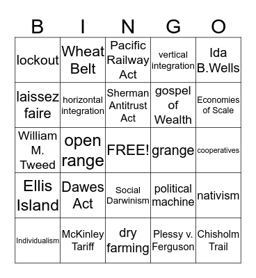 UNIT 5 Bingo Card