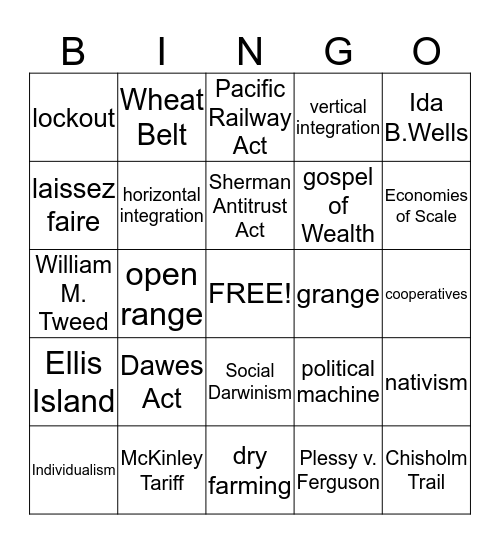 UNIT 5 Bingo Card