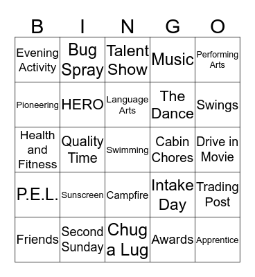 CAMP HORIZONS BINGO Card