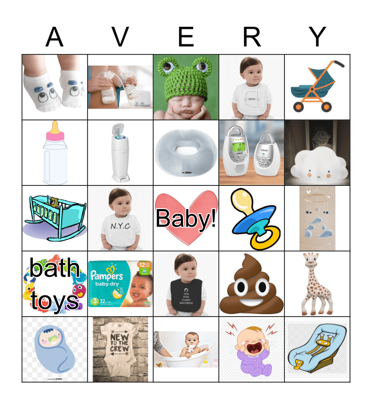 Avery's Baby Shower Bingo Card