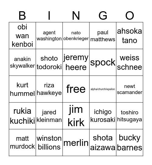 teresa but it's the characters i love Bingo Card