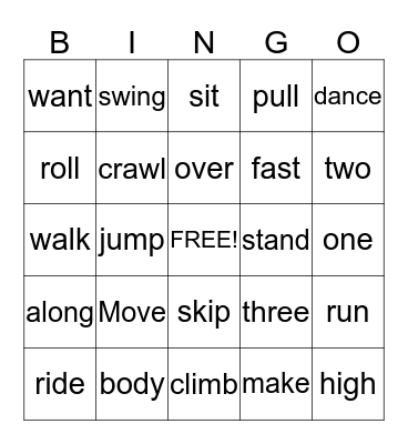 Let's Dance Bingo Card