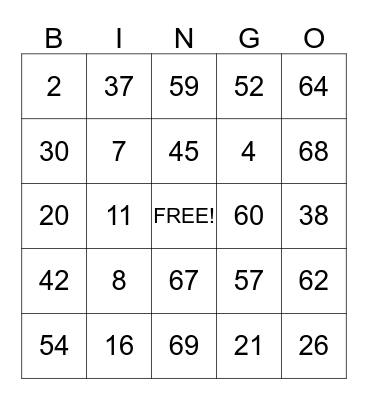 Family Reading Night Bingo Card