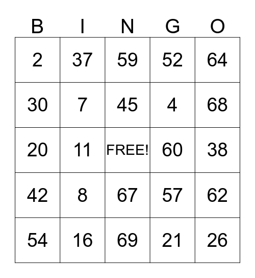 Family Reading Night Bingo Card