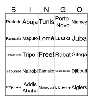 African Capitals! Bingo Card