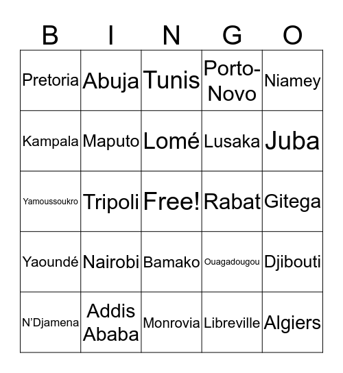 African Capitals! Bingo Card