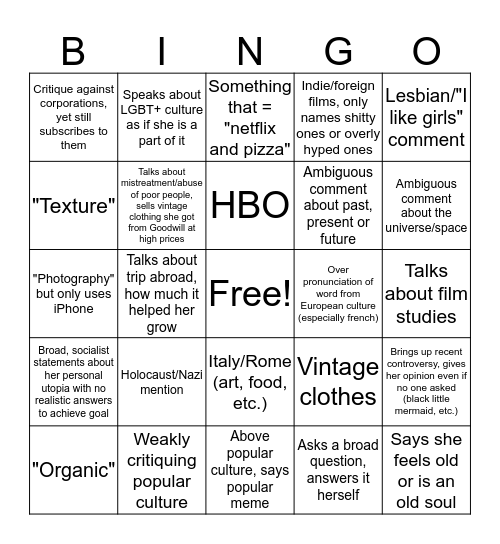 Untitled Bingo Card