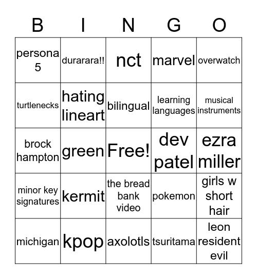 KOG Bingo Card