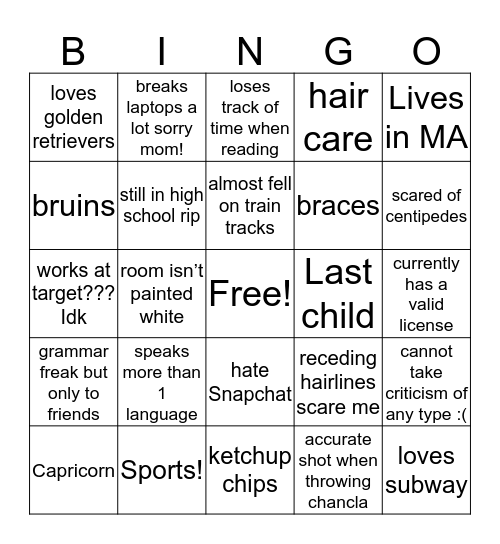 how similar are u to katie Bingo Card
