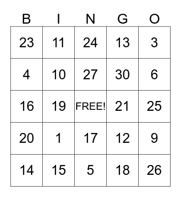 Number BINGO! Bingo Card