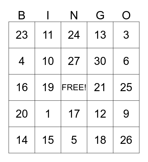 Number BINGO! Bingo Card