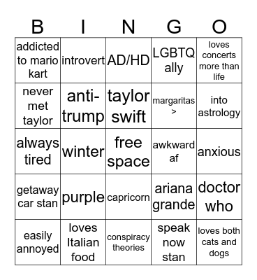 How similar are you to youareinlove? (tara) Bingo Card