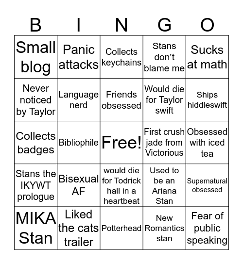 how similar are you to Anna? (Inthemiddleofswift) Bingo Card