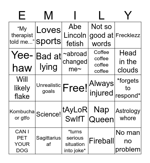 Emily Bingo Card