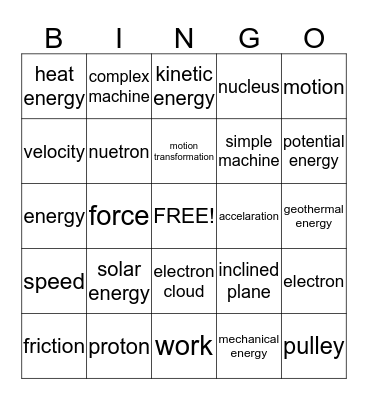 sicienc 8 Bingo Card