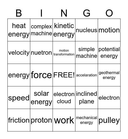 sicienc 8 Bingo Card