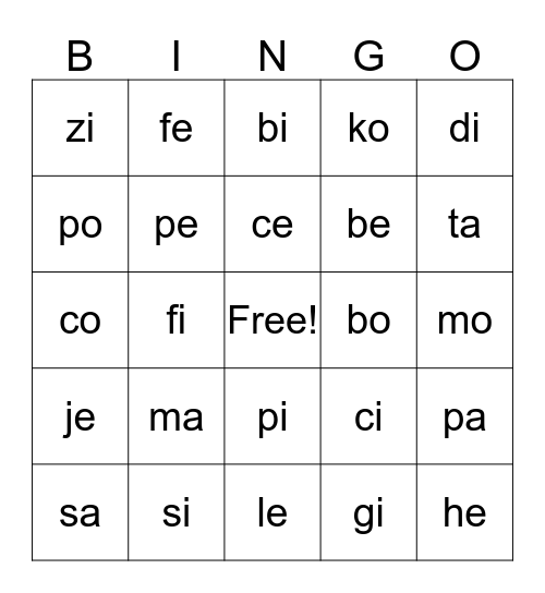 PHONICS BINGO Card