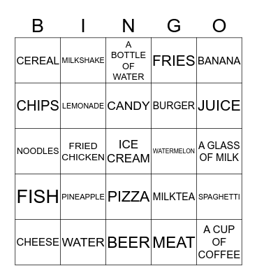 FOOD AND DRINKS Bingo Card