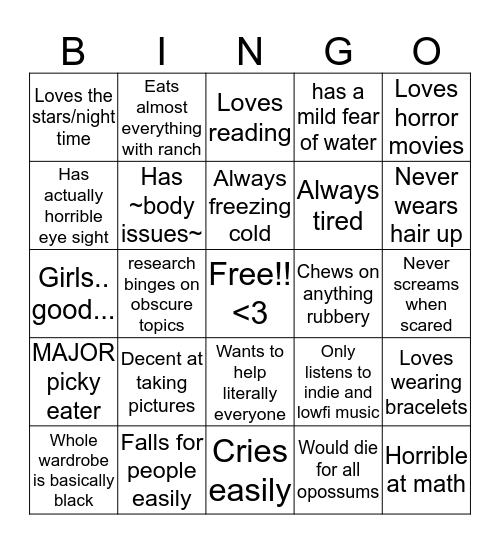 How alike are you to TiredOpossum Bingo Card