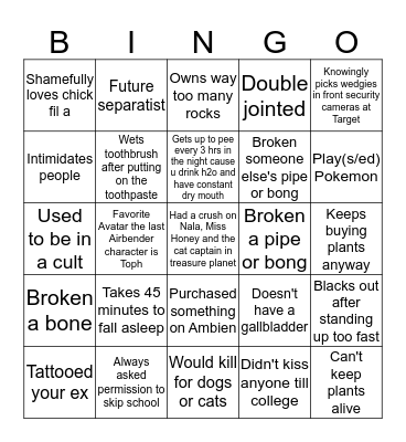 Not Even the Tip Bingo Card