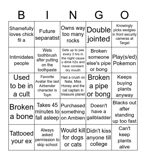 Not Even the Tip Bingo Card