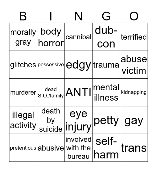 pc character bingo Card