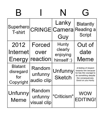 Hunty Youtube Video Bingo Card