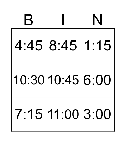 THE TIME Bingo Card