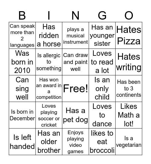 Get to know each other - Human Bingo Card