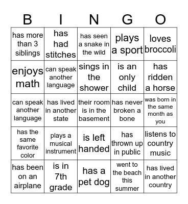 Find Someone Who..... Bingo Card