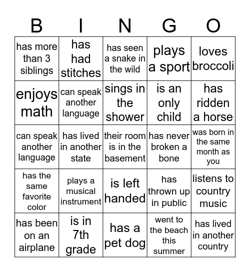 Find Someone Who..... Bingo Card