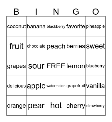Fruit and Flavors Bingo Card