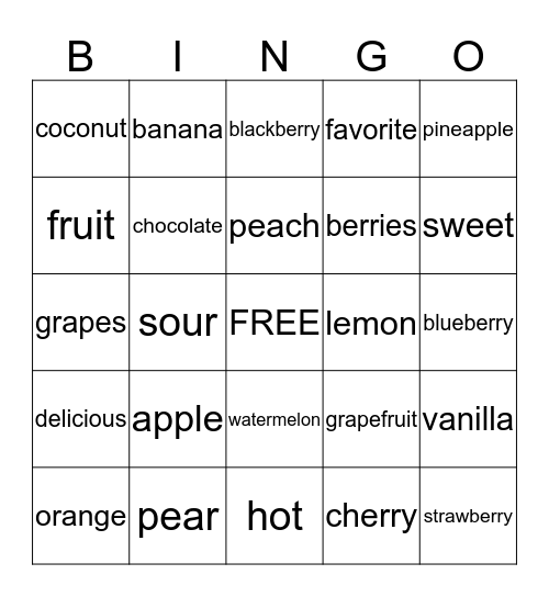 Fruit and Flavors Bingo Card