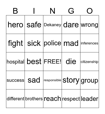 Vocabulary Bingo Card