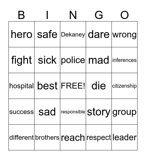 Vocabulary Bingo Card