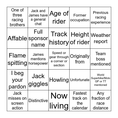 Thruxton Bingo Card