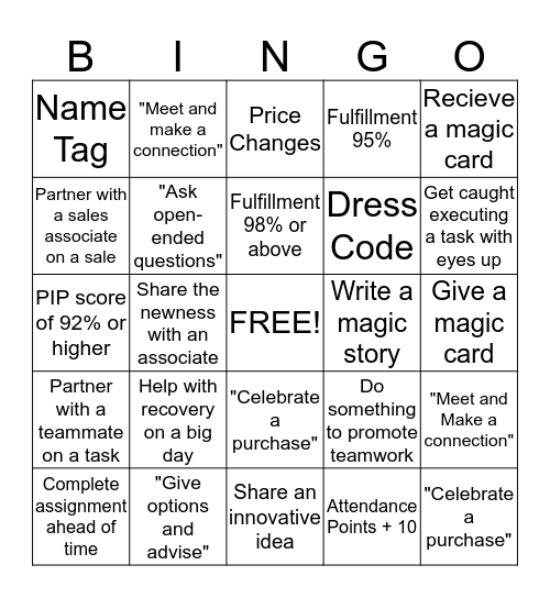 Support Bingo Card