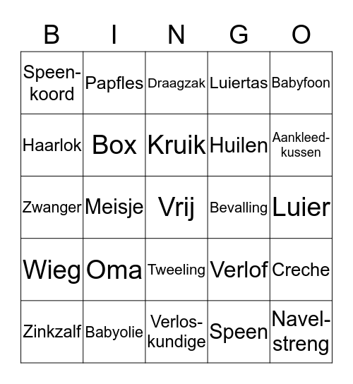 Babyshower Bingo Card