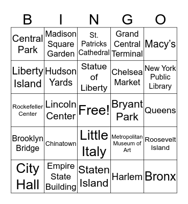 Giacomondo New York CITY 2019 Bingo Card