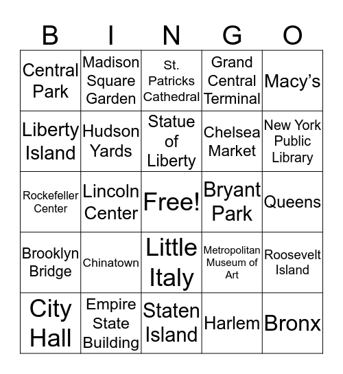 Giacomondo New York CITY 2019 Bingo Card