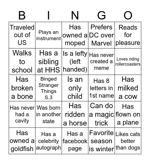 XC Team Camo Bingo Card