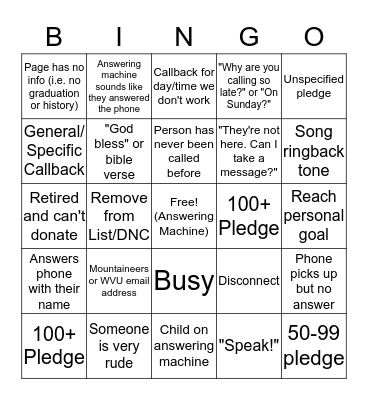 Mountaineer Line Bingo Card