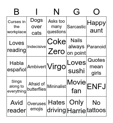 Ana’s Bingo Card