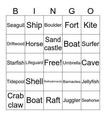 BEACH BINGO Card