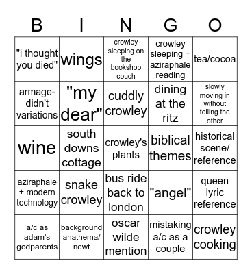 Good Omens Fanfic Bingo Card