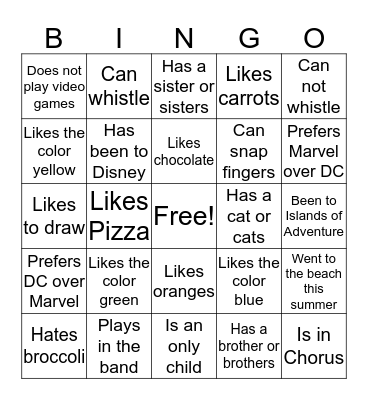 First Day Bingo Card