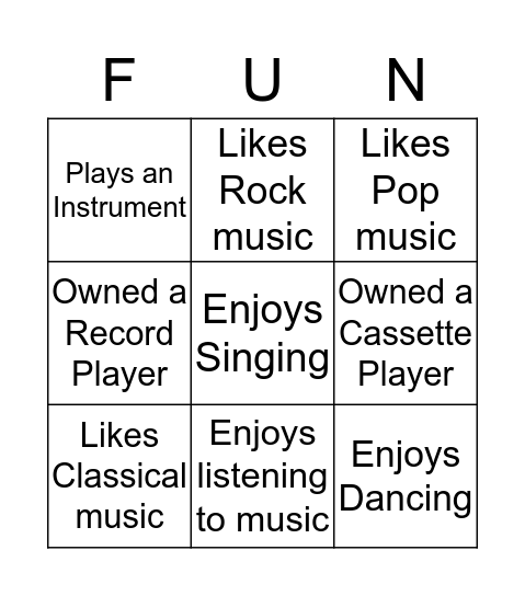 Social Music Bingo Card