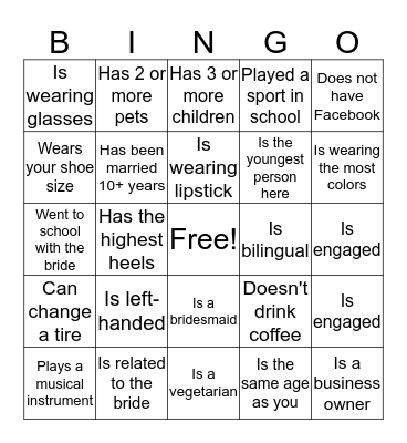 Find the Guest Bingo Card